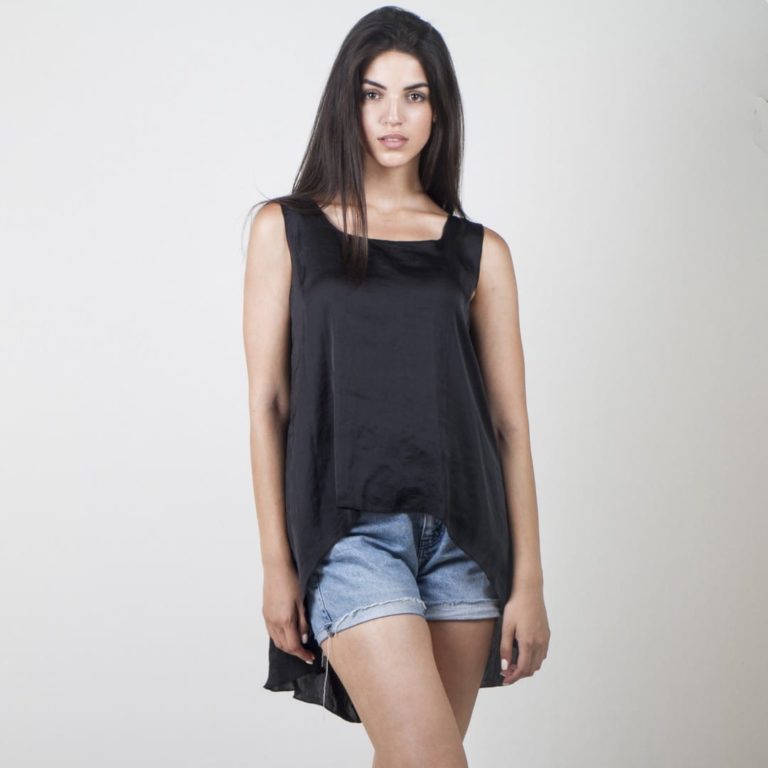 Asymmetric satin top black