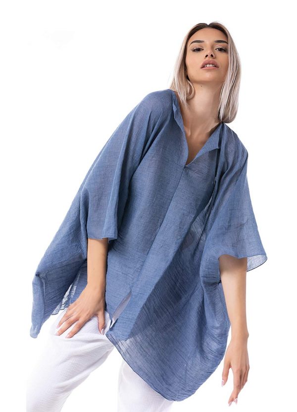 Loose tunic in indigo gauze