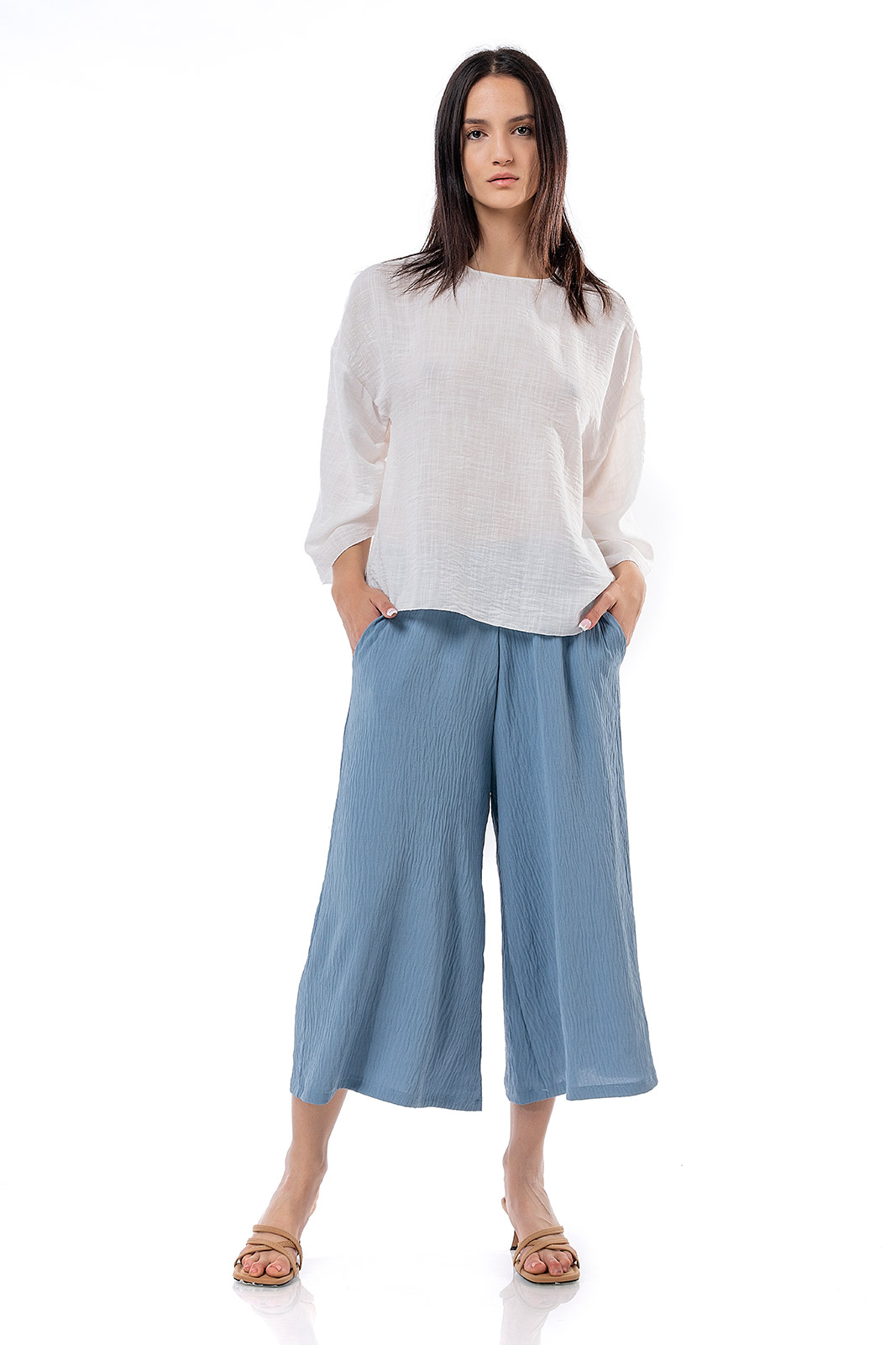 Light blue cropped wide leg pants - Womans Clothes - Dresses - Xanashop