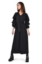 Black wrap dress with ruffled sleeves