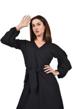Black wrap dress with ruffled sleeves - Image 2