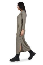 Light khaki dress with cut on the neckline - Image 2