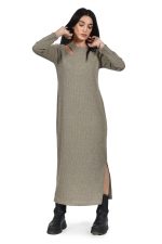 Light khaki dress with cut on the neckline