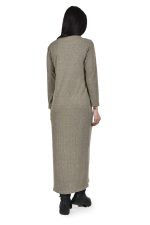 Light khaki dress with cut on the neckline - Image 3