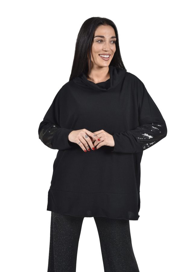Black oversized top with sequin details