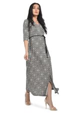 Long printed wrap dress