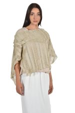 Beige poncho in knitted devore