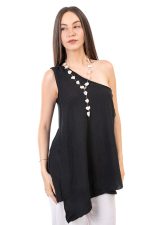 Aσύμμετρο μαύρο τοπ με έναν ώμο - Image 2