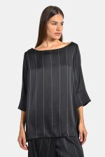 Striped oversized satin tορ