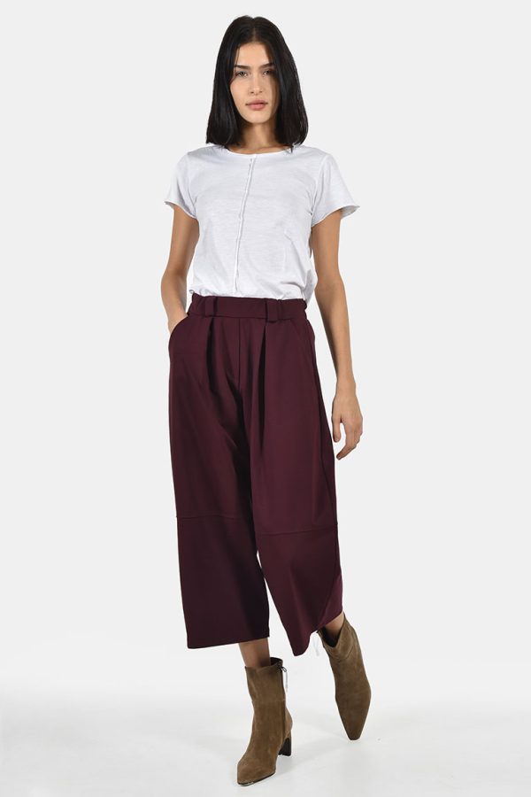 Burgundy pleated jupe culotte