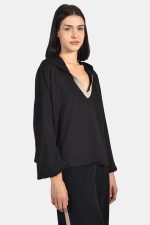 Κροπτ φαρδιά μπλούζα με κουκούλα με τρέσα στο ντεκολτέ - Image 2