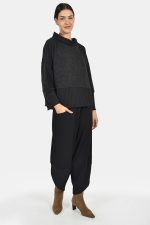 Black buggy pants with wide striped cuffs