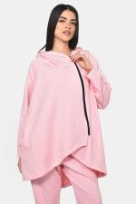 Φαρδιά ασύμμετρη ζακέτα από φούτερ με φερμουάρ