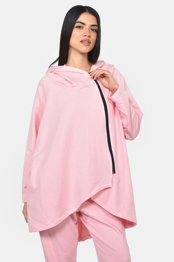 Φαρδιά ασύμμετρη ζακέτα από φούτερ με φερμουάρ