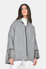 Oversized felt zipped jacket with fur details