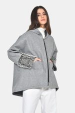 Oversized felt zipped jacket with fur details - Image 2