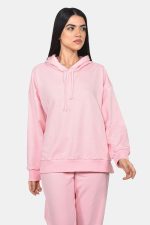 Ροζ βαμβακερό φούτερ με κουκούλα