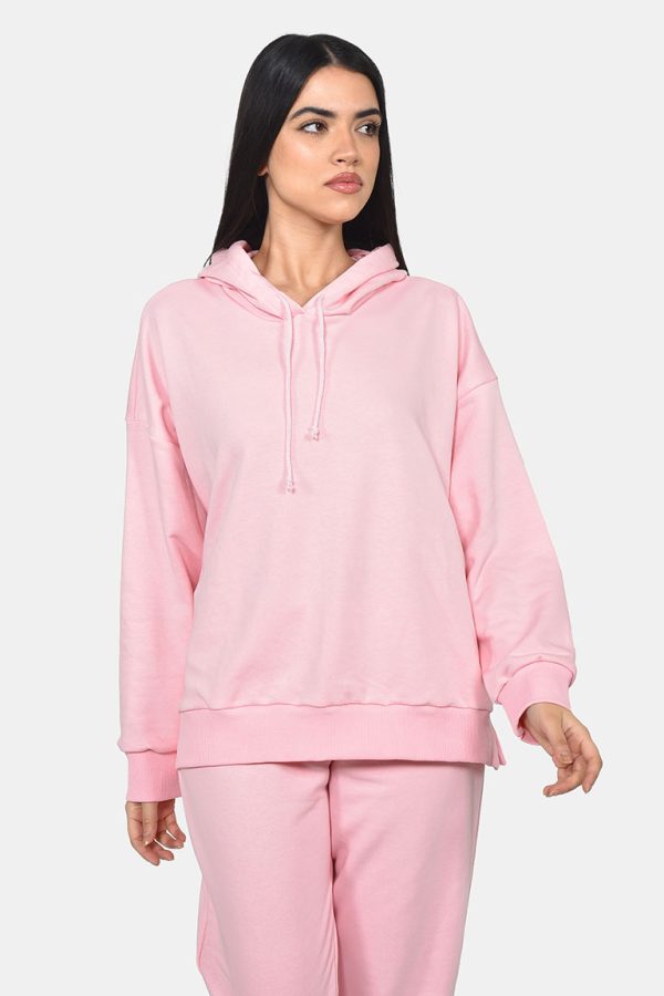 Ροζ βαμβακερό φούτερ με κουκούλα