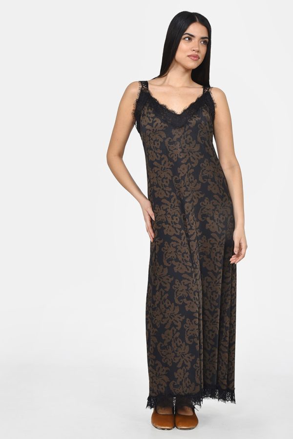 Φόρεμα σε εμπριμέ μαγιόπανο με δαντέλα