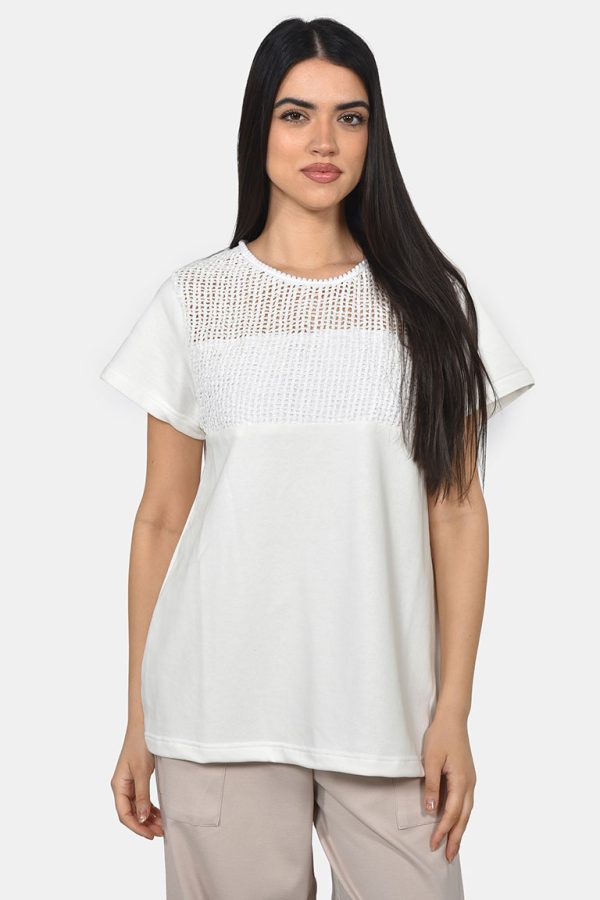 Εκρού φούτερ μπλούζα με διχτυωτή λεπτομέρεια