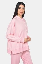 Ροζ βαμβακερό φούτερ με κουκούλα - Image 2