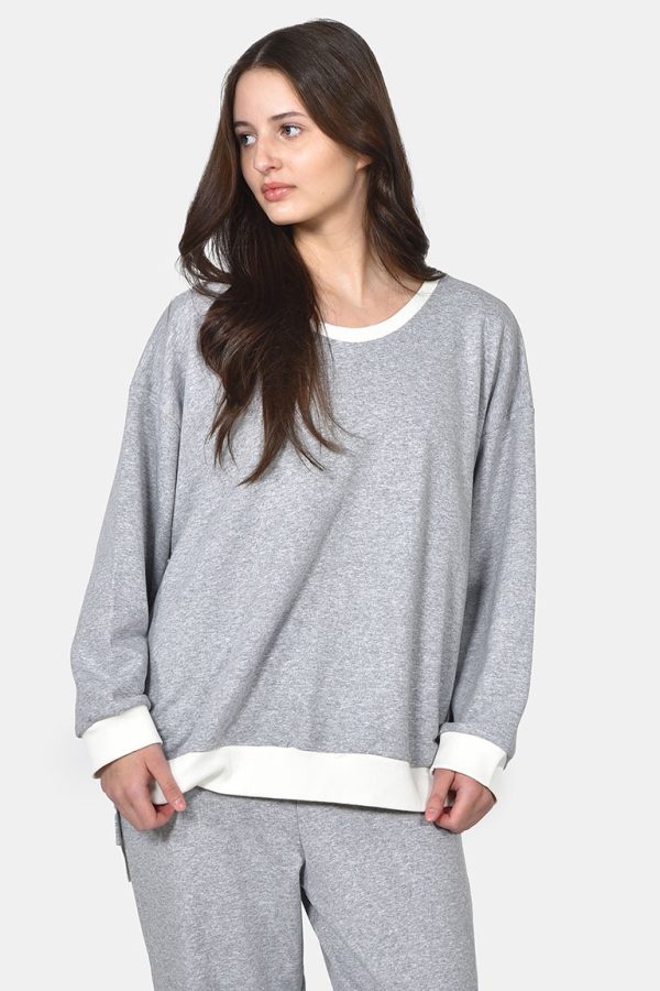 Γκρι oversized μπλούζα από βαμβακερό φούτερ