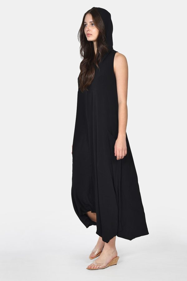 Μαύρο oversized φόρεμα με κουκούλα