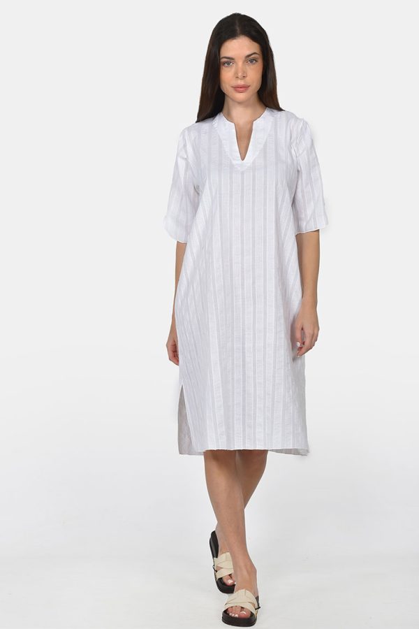 White cotton straight midi dress