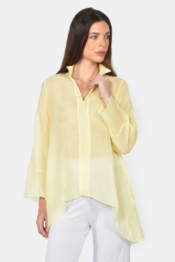 Long oversized shirt in yellow gauze