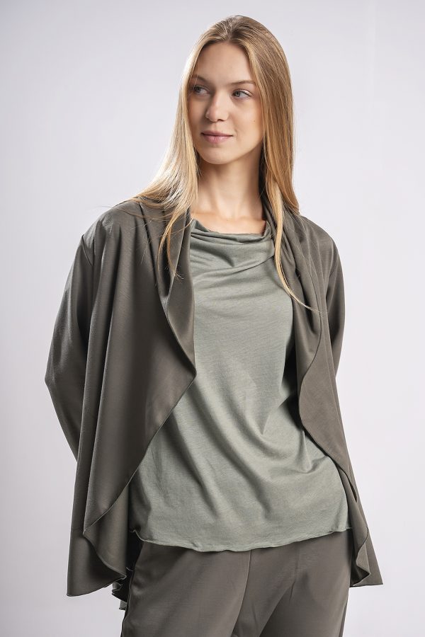 Khaki cigarette pants in elastic jersey